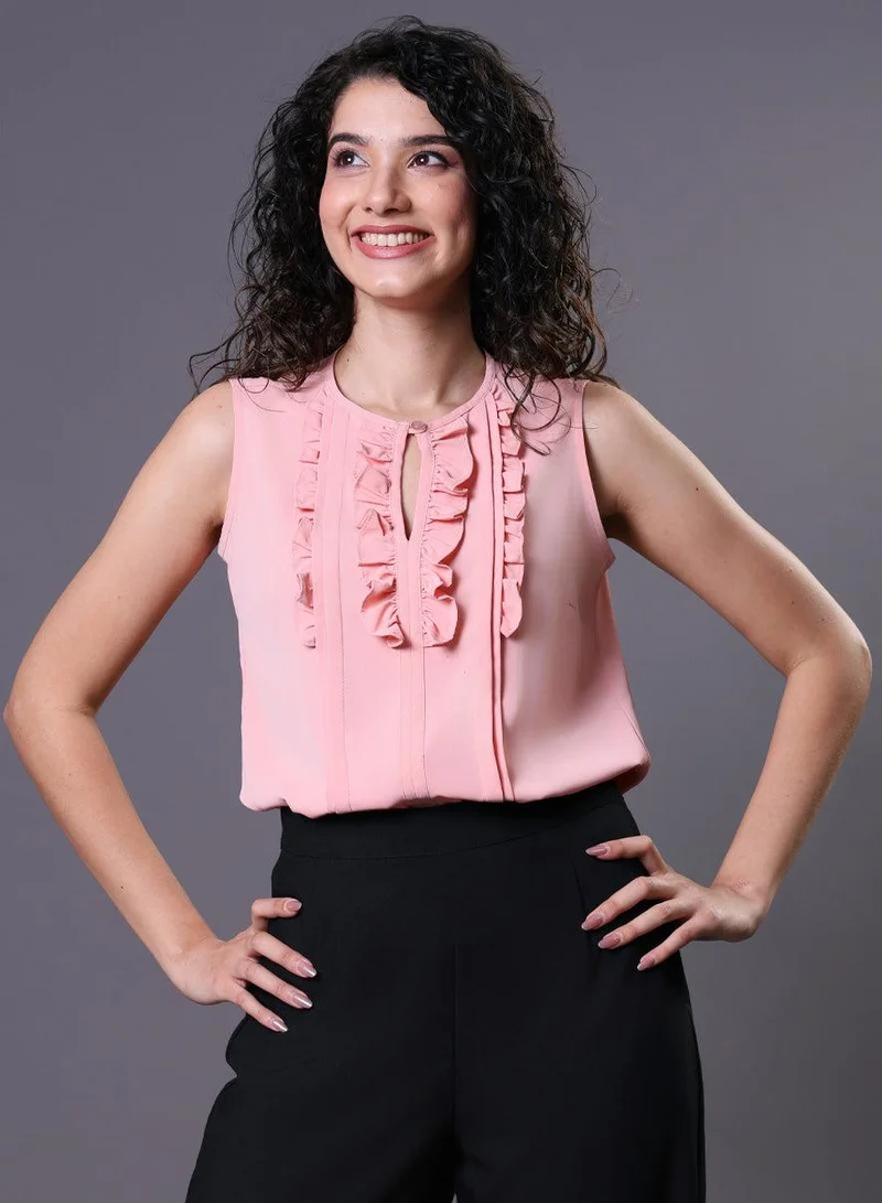 Zigzag  Frill Pintuck Light Pink Top for Women | Best Price UAE